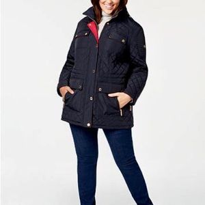NWT Michael Kors Plus Quilted Anorak Navy Coat